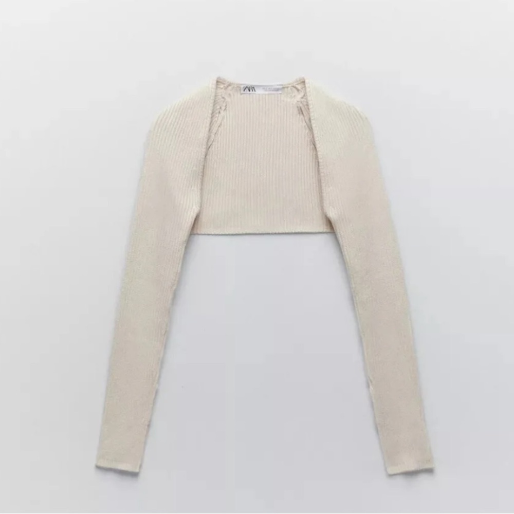Zara Ribbed Shrug in Beige
